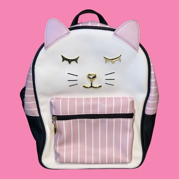 LUV Betsey Johnson Cat Pleather White Black Backpack - Picture 6 of 9